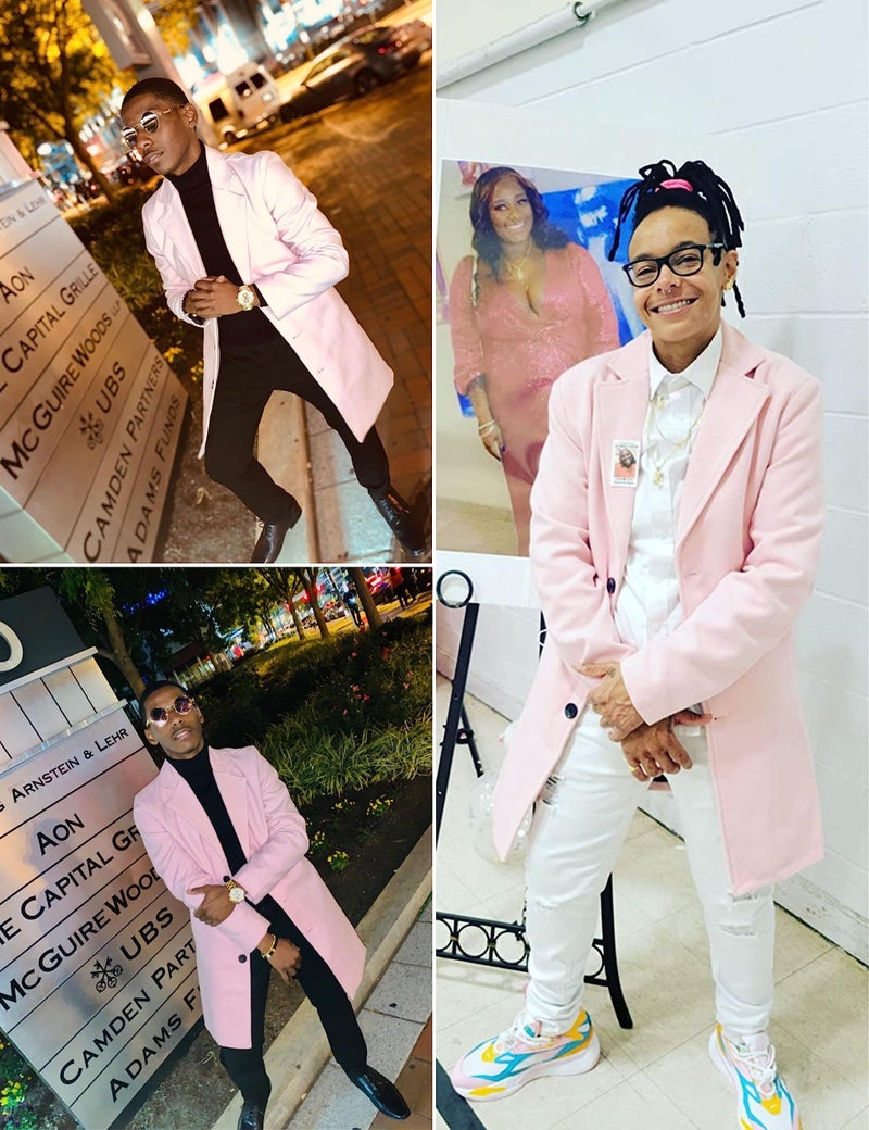 Springrain Men's Wool Blend Pea Coat Notched Collar Single Breasted Overcoat Warm Winter Trench Coat(Pink-M) - Image 5